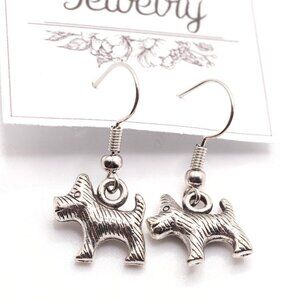Handmade Silvertone Scotty Scottish Terrier Dog Dangle Earrings, New